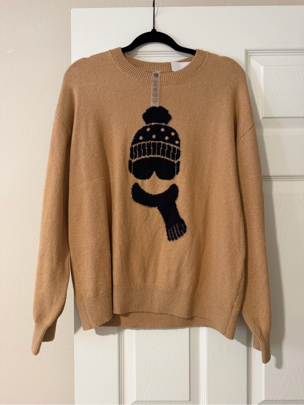 NWT Lou & Grey Camel Knit Sweater with Black Ski Graphic size L
